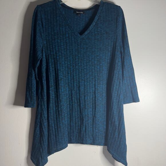 Relativity Women's Stretchy Knit V-Neck Swag Style Dark Blue Sweater Size Large - Picture 1 of 12